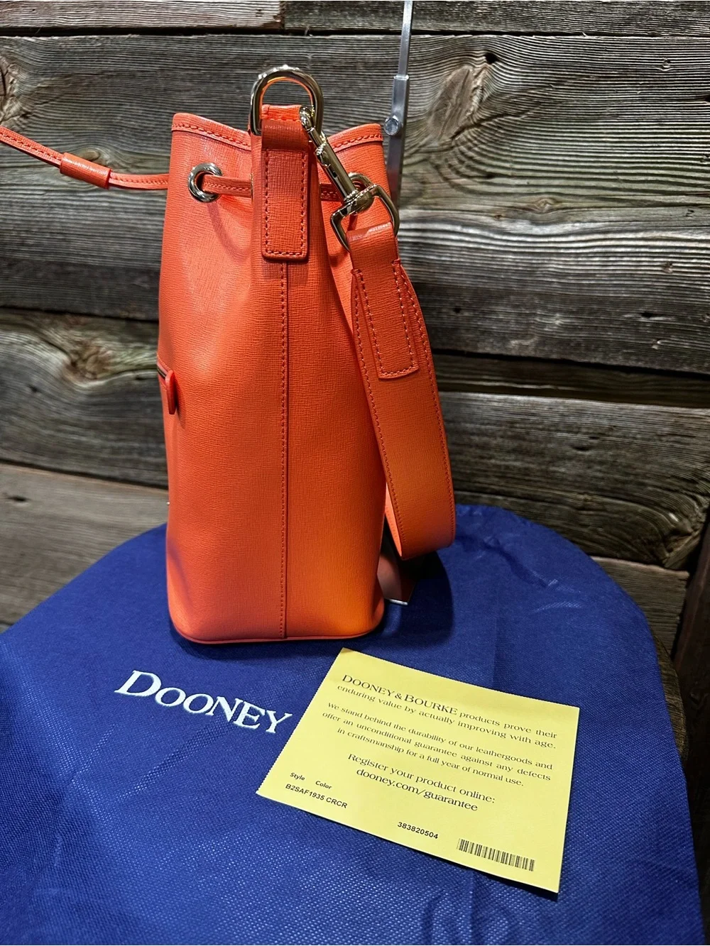 ✨ EUC Dooney & Bourke Saffiano Drawstring Bucket Bag & Matching Wallet Set Coral